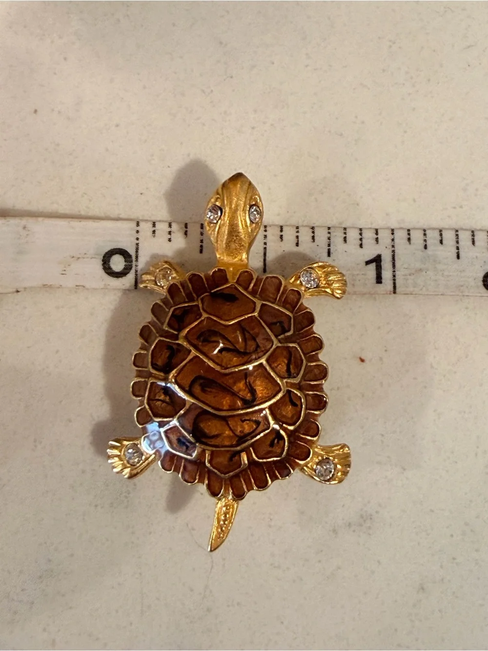 Premier Designs Turtle Brooch with Brown Enamel Shell & Rhinestone accents